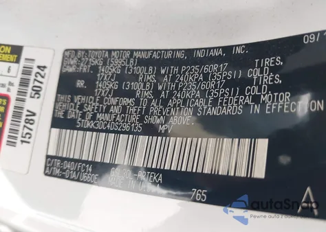 2013 Toyota Sienna Le V6 8 Passenger from USA, damaged, VIN 5TDKK3DC4DS296135